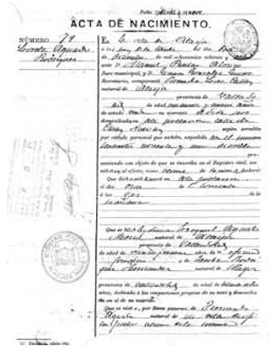 certificado de nacimiento de Cadiz